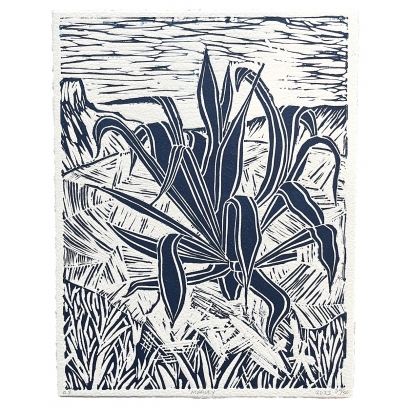 "Maguey sobre el paisaje", 2022, Ana Segovia, lino print, 50 copies